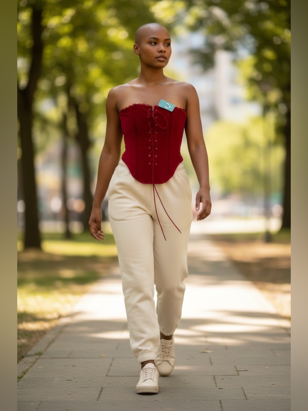 Fashion Q Red Lace Up Corset Top Strapless Bustier Size S NWT